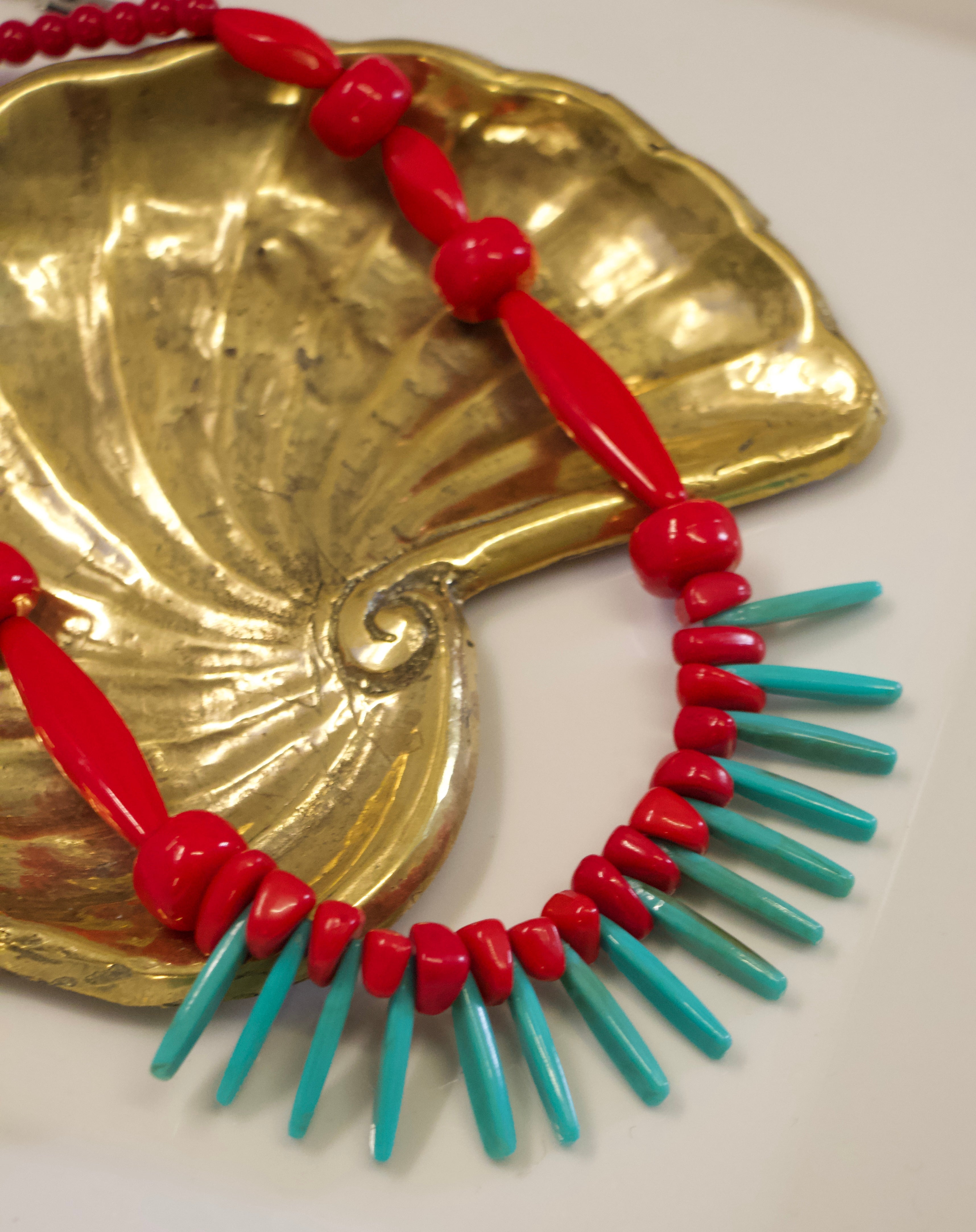 Collar colores rojo y turquesa