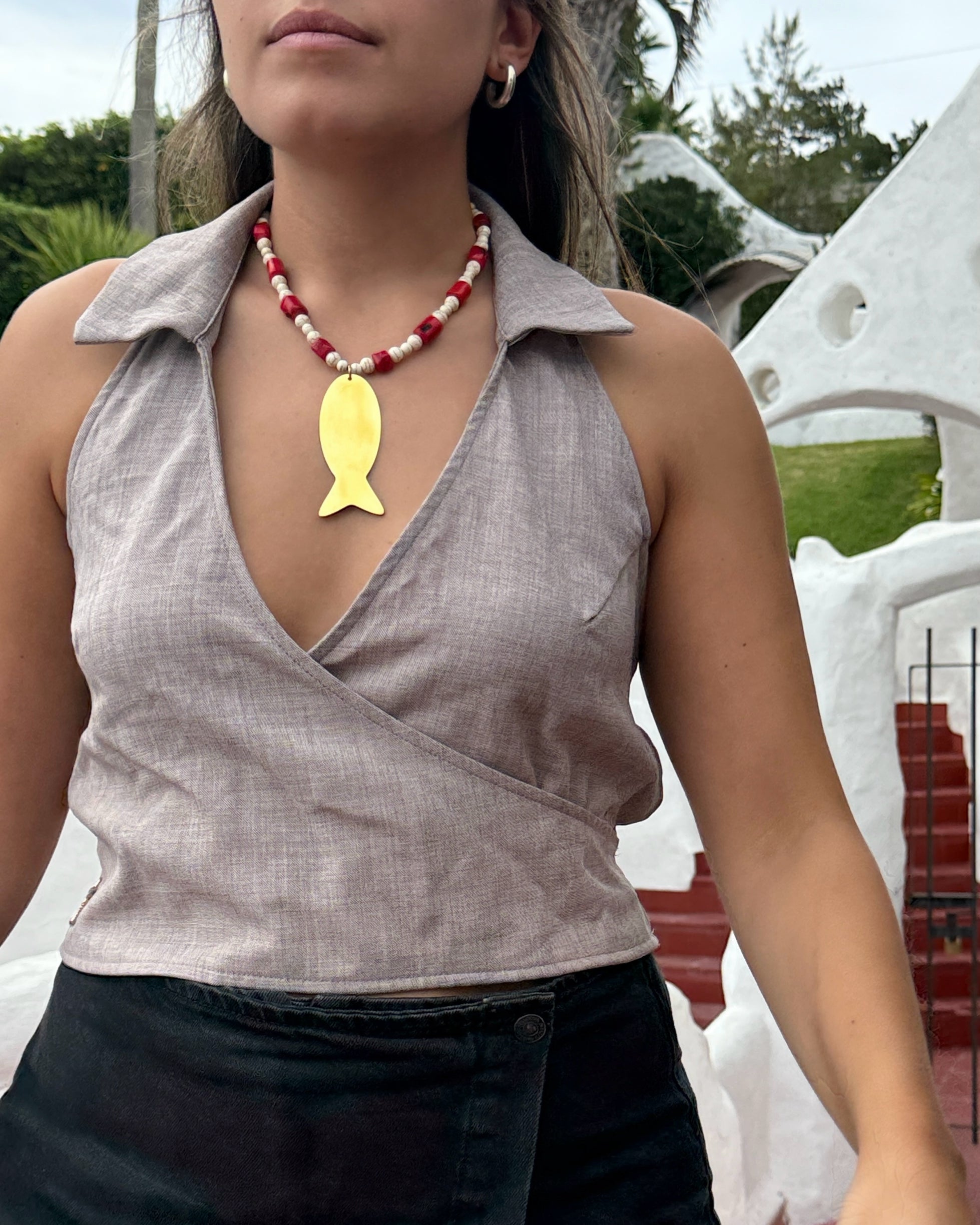 Collar pez bronce y corales